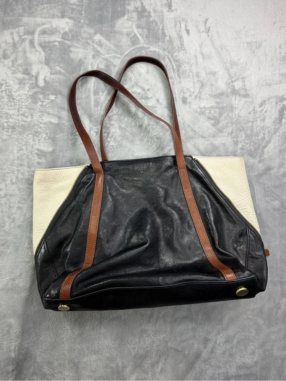 Fossil Black Leather Messenger Tote  Fall Bag Women’s Party Guest Vintage